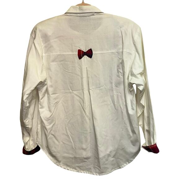 Cricket by the Creek Vintage White Button Down Blouse with Plaid Bows - Picture 3 of 6